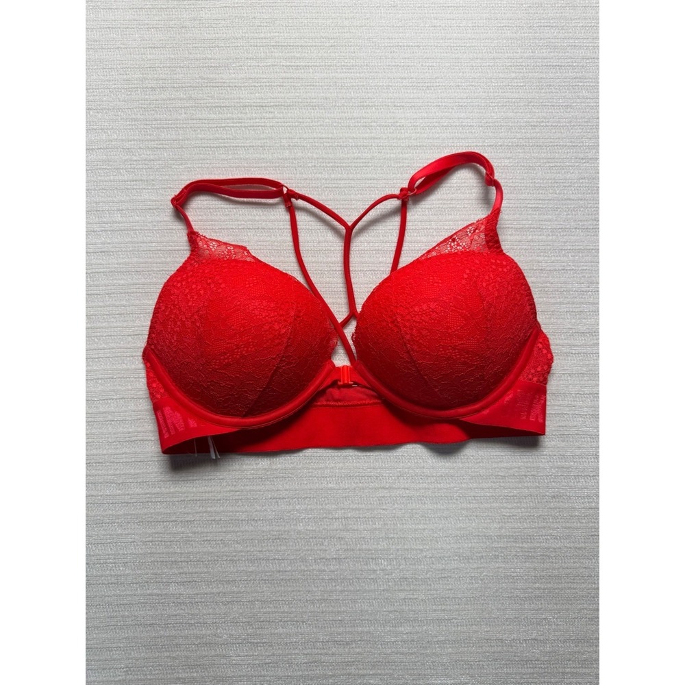 Victoria's Secret PINK Date Push-Up Bra Red Lace Strappy Cage Back 34C